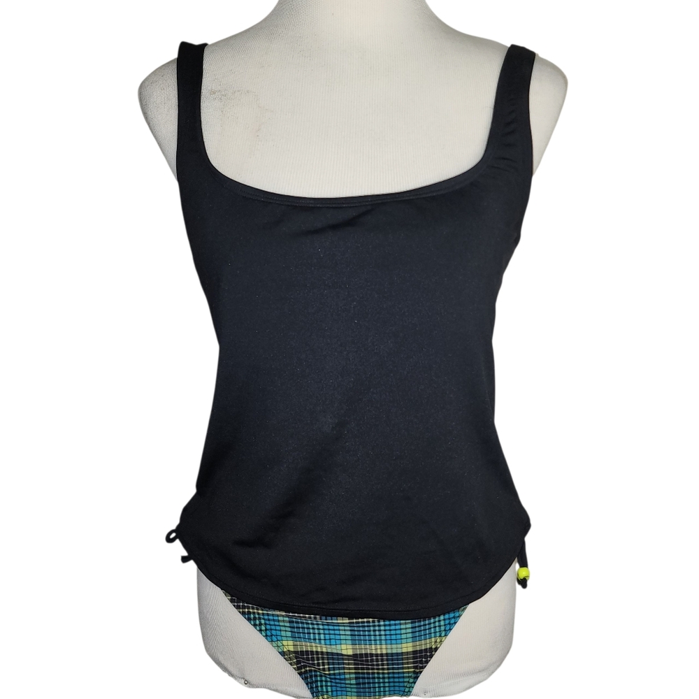 Ninety Nine Degrees 2PC Tankini Swimwear Set Black & Plaid LARGE Swimsuit  Beach